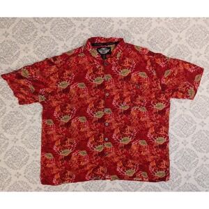 VTG Y2K Harley Davidson Mens 2XL Hawaiian Shirt Red AOP Beachwear Flames Biker